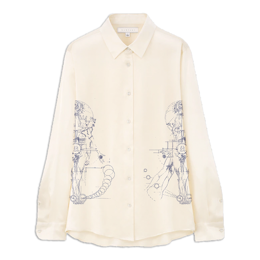 blue water map oversized cotton poplin shirt